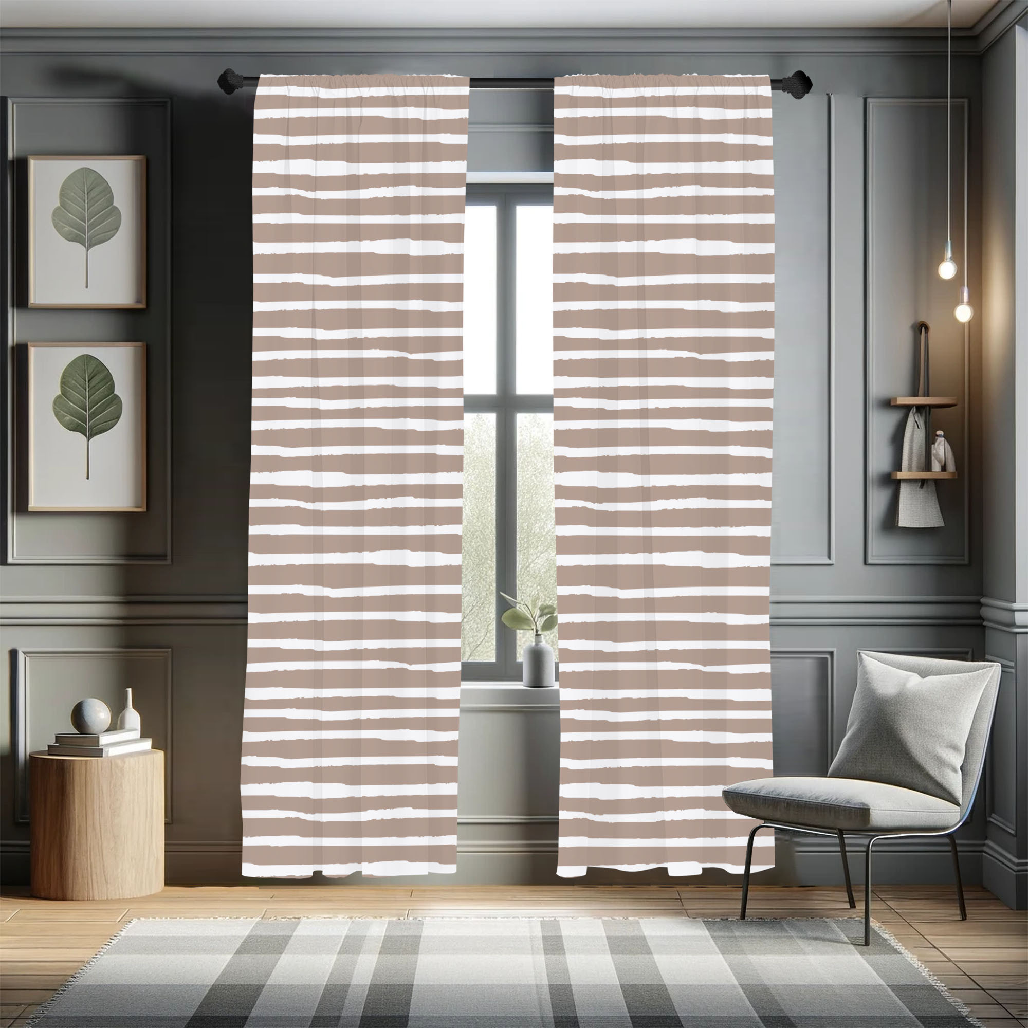 Ebern Designs Abstract Curtains, Horizontal Brushed Stripes, Pair of 28
